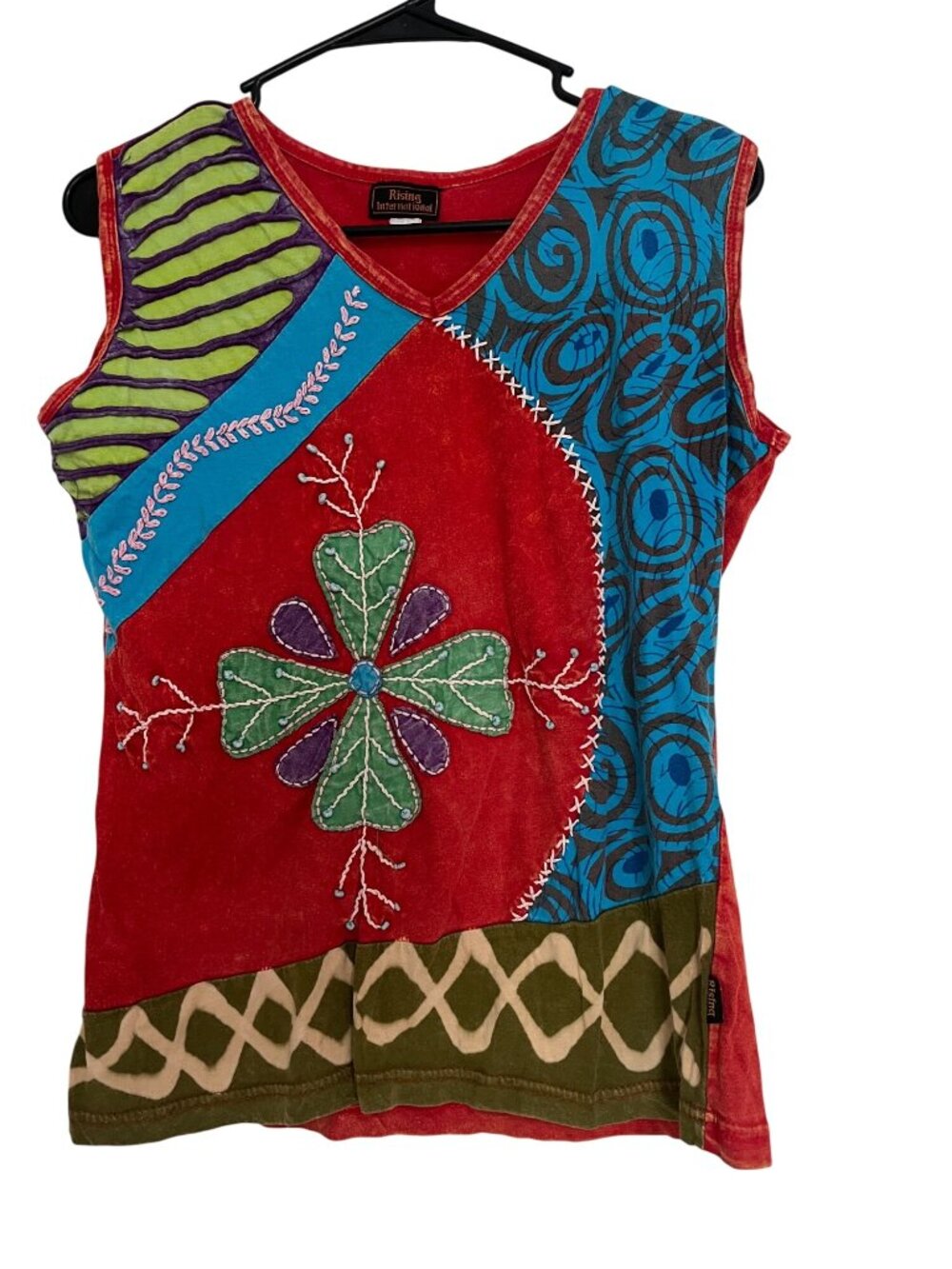 Rising international women’s sleeveless multicolor, BoHo hippie shirt sz med